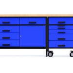 szafka garażowa z wysuwanym wózkiem niebieska