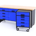 szafka warsztatowa z wysuwanym wózkiem niebieska